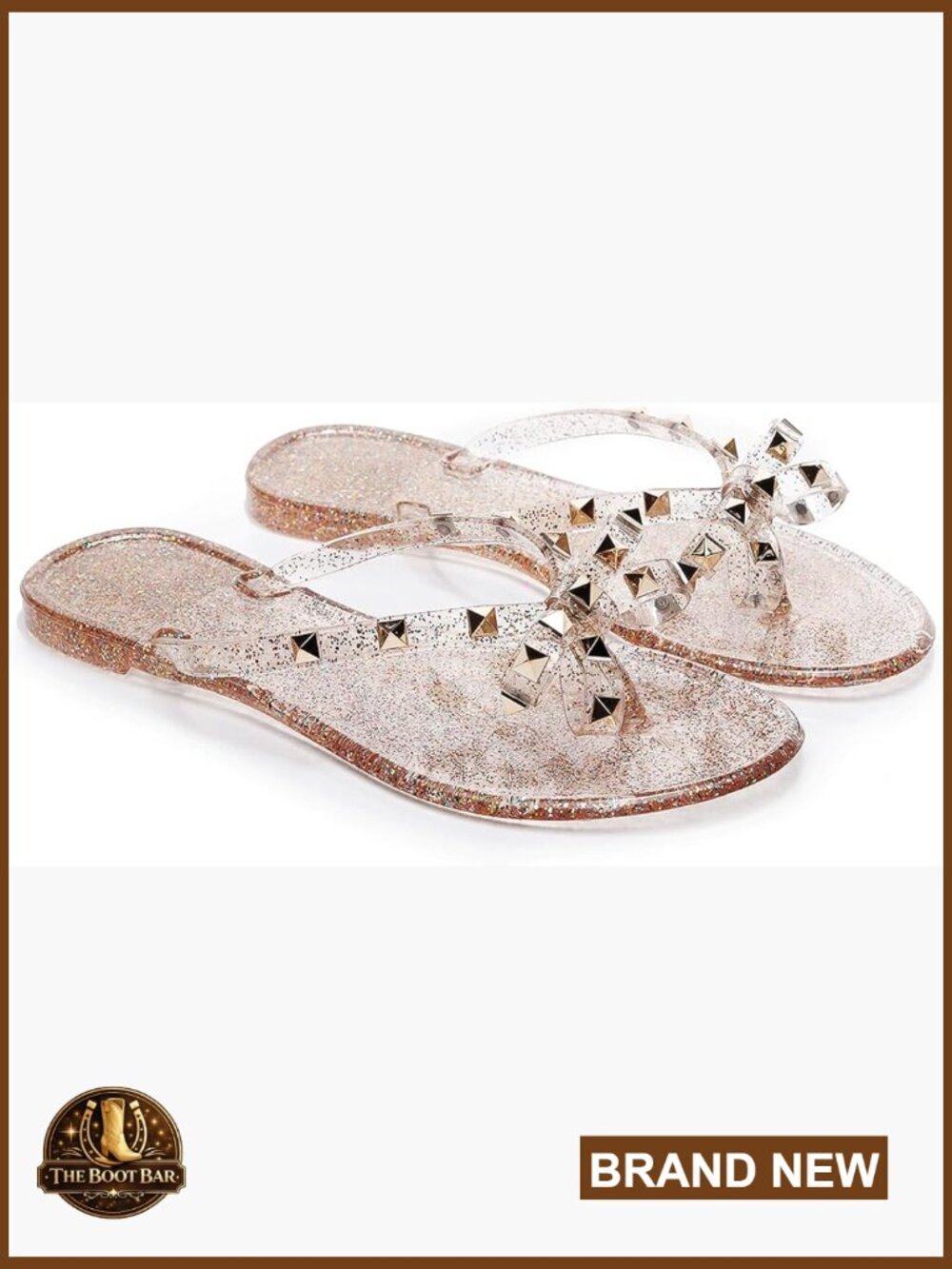Studded Jelly Sandals Flat Flip Flops Bow Slip On Summer